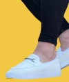 Shoecide Wg060 Bağcıksız Tokalı Beyaz Triko Babet Erkek Spor Klasik Ayakkabı