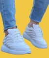 Shoecide Wg094 Bağcıklı Rahat Taban Şişme Tarz Beyaz Cilt Erkek Casual Ayakkabı