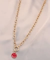 Shoecide Yeni Sezon Kırmızı Renk Smile Model Retro Gold Metal Kolye