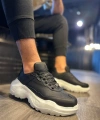 Shoecide Yüksek Taban Günlük Ayakkabı N75 Siyah (beyaz Taban)