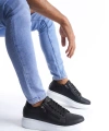 Swo155 Warrior Bağcıklı Ve Fermuarlı Cilt Erkek Günlük Sneaker Ayakkabı Cbt - Siyah