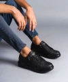 Swo155 Warrior Bağcıklı Ve Fermuarlı Cilt Erkek Günlük Sneaker Ayakkabı Cst - Siyah
