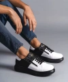 Swo155 Warrior Bağcıklı Ve Fermuarlı Cilt Erkek Günlük Sneaker Ayakkabı Cst - Siyah/beyaz