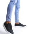 Swo165 Elite Bağcıklı Cilt Erkek Günlük Sneaker Ayakkabı Cbt - Siyah