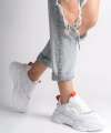 TOKYO Bağcıklı Ortopedik Taban Triko Detaylı Kadın Spor Ayakkabı BT Beyaz/Turuncu