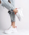 TOKYO Bağcıklı Ortopedik Taban Triko Detaylı Kadın Spor Ayakkabı BT Beyaz/Turuncu