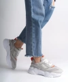TOKYO Bağcıklı Ortopedik Taban Triko Detaylı Kadın Spor Ayakkabı BT Gri/Turuncu
