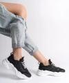 TOKYO Bağcıklı Ortopedik Taban Triko Detaylı Kadın Spor Ayakkabı BT Siyah