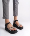 ZLOHE Kalın Tokalı Taşlı Şeritli Ortopedik Taban Kadın Sandalet ST Siyah