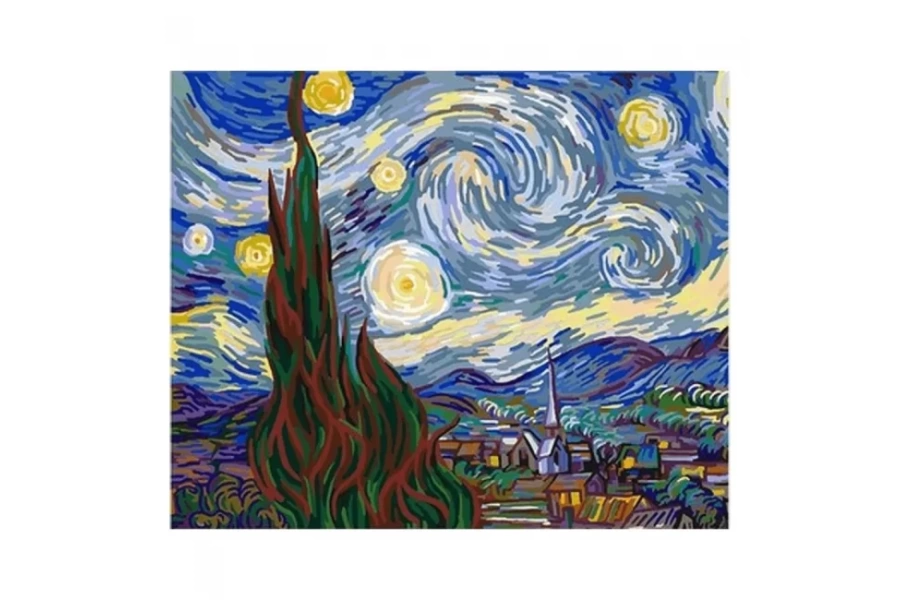 Van Gogh Yıldızlı Geceler Sayılarla Boyama Seti Kasnaklı
