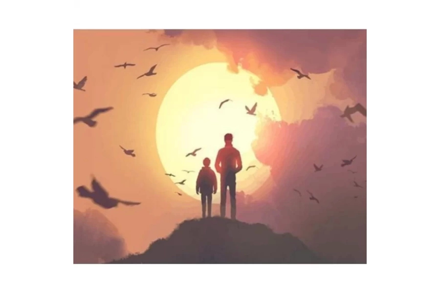 Güneş Doğarken Baba ve Oğul Sayılarla Boyama Seti Rulo ( Kasnaksızdır)