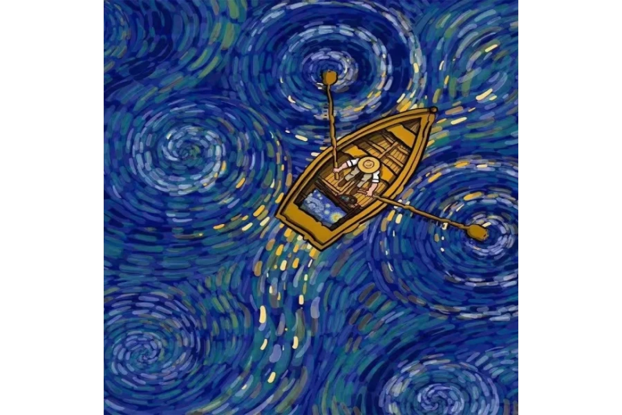 Kayıktaki Van Gogh Sayılarla Boyama Seti Rulo ( Kasnaksızdır)