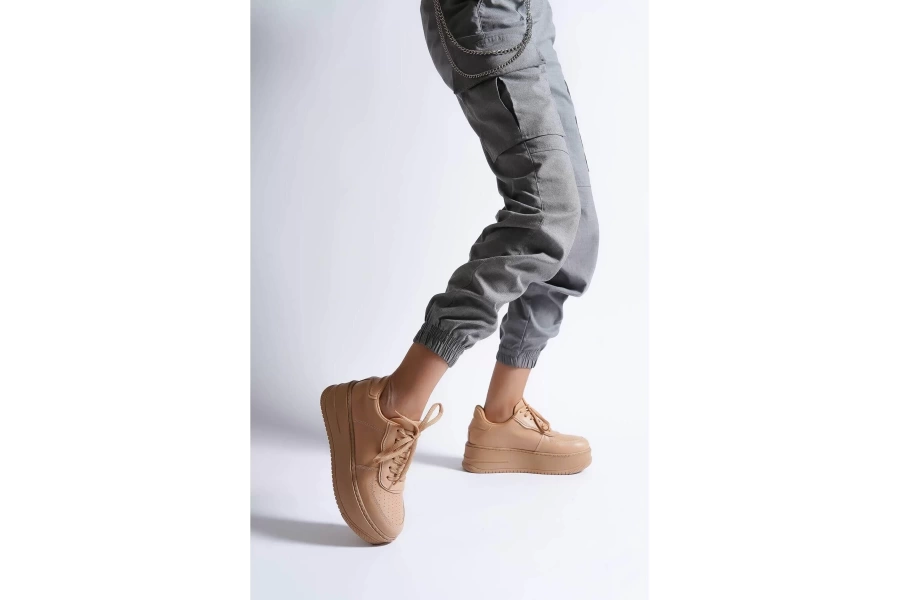 Shoecide Kadın Nut Yüksek Taban Renk Detaylı Sneaker