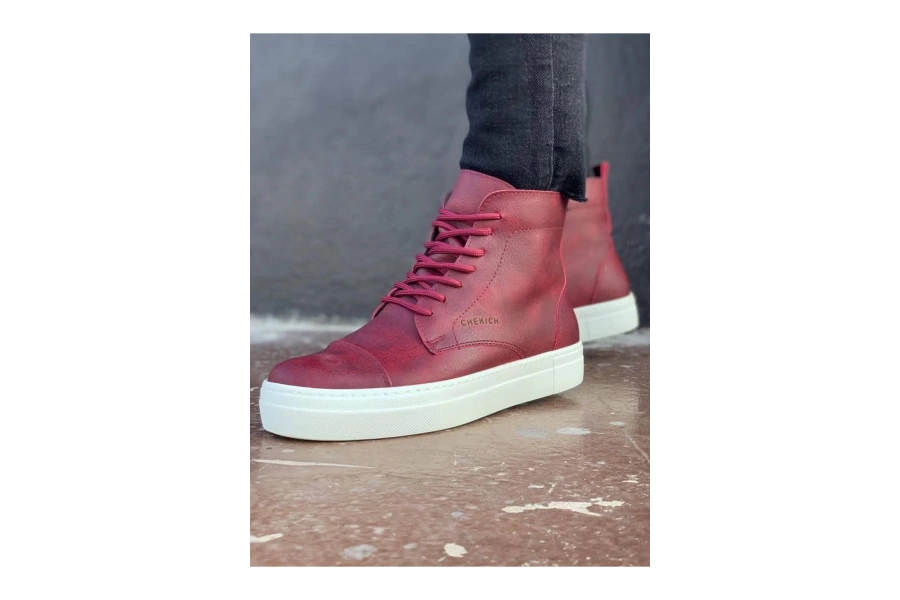 CH029 CBT Vulcanized Lace Up Erkek Bot BORDO