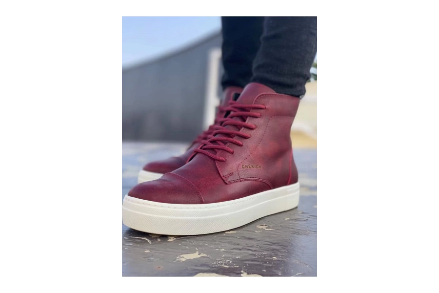 CH029 CBT Vulcanized Lace Up Erkek Bot BORDO