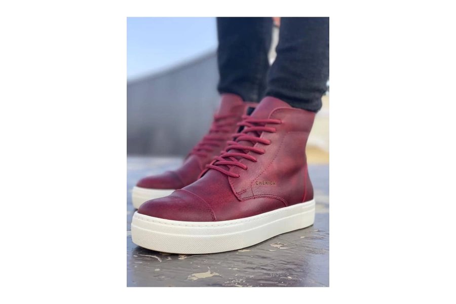 CH029 CBT Vulcanized Lace Up Erkek Bot BORDO