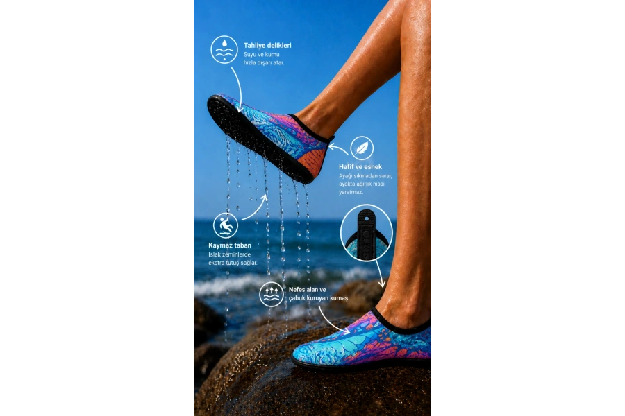 Shoecide Japon Dalgası Desen Kadın Deniz Ayakkabısı – Hafif, Kaydırmaz, Hızlı Kuruyan Aqua Shoes