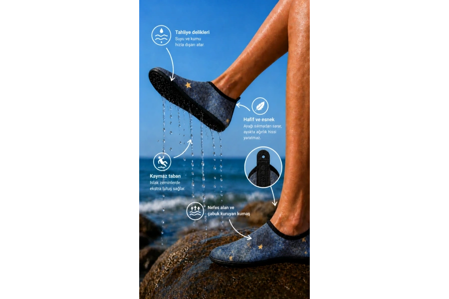 Shoecide Yıldız Desenli Kadın Deniz Ayakkabısı – Hafif, Kaydırmaz, Hızlı Kuruyan Aqua Shoes