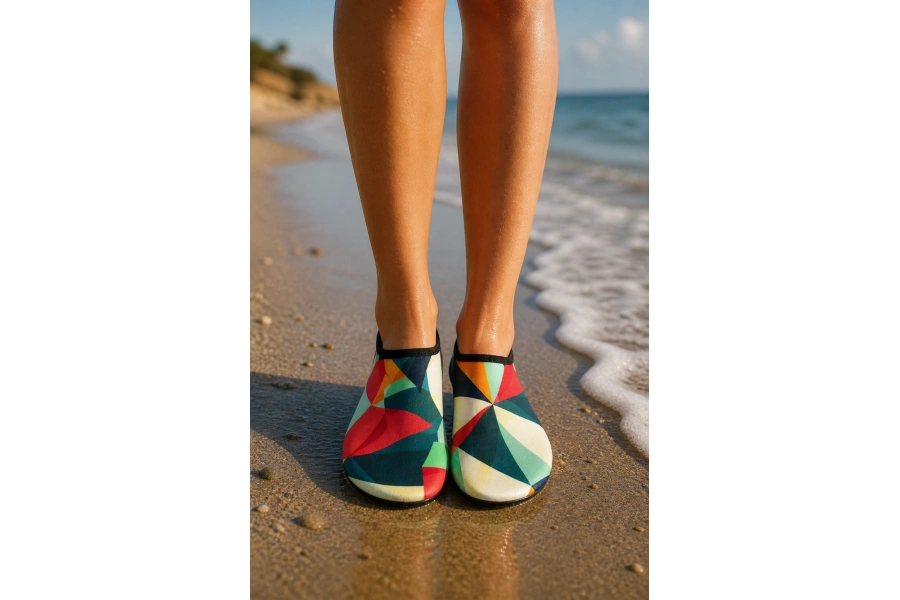 Shoecide Renkli Üçgen Desen Kadın Deniz Ayakkabısı – Hafif, Kaydırmaz, Hızlı Kuruyan Aqua Shoes