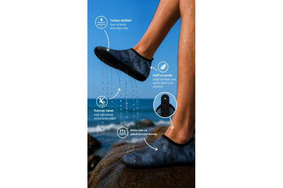 Shoecide Gri Kamuflaj Desen Erkek Deniz Ayakkabısı – Hafif, Kaydırmaz, Hızlı Kuruyan Aqua Shoes