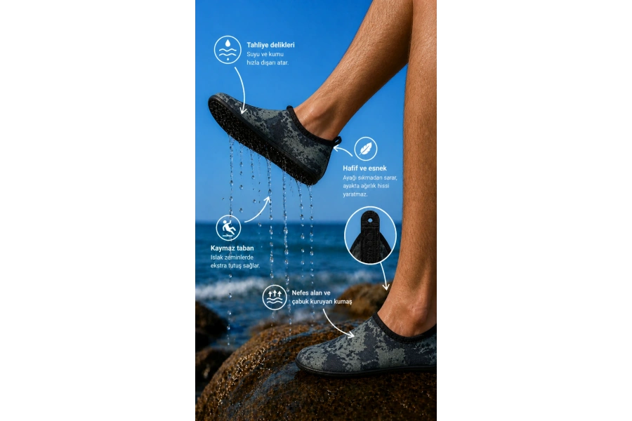 Shoecide Haki Kamuflaj Desen Erkek Deniz Ayakkabısı – Hafif, Kaydırmaz, Hızlı Kuruyan Aqua Shoes