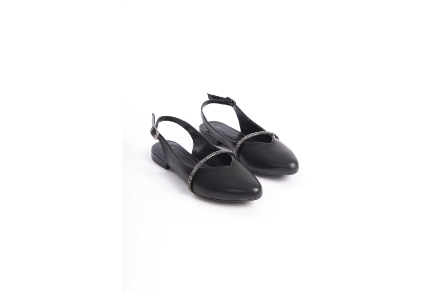 ALLISON Tokalı Ortopedik Rahat Taban Taş Detaylı Kadın Babet Ayakkabı ST Siyah