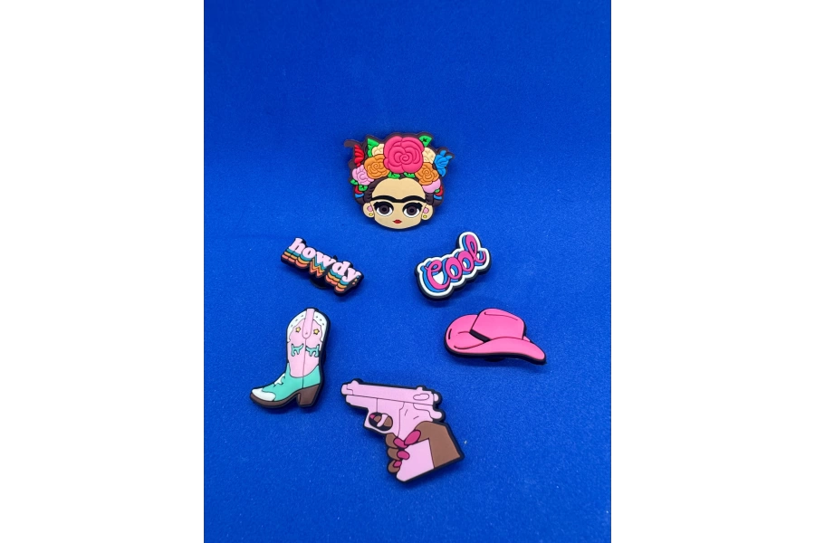 Pembe Kadın Temalı Frida Kahlo Charm 6lı Premium İthal Crocs Sandalet terlik Süsleri / Jibbitz