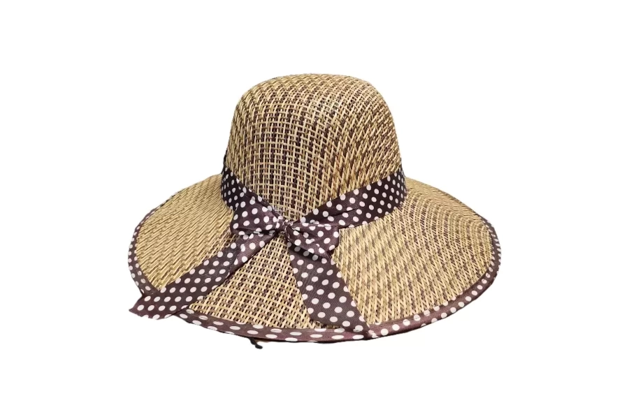Kahverengi Puantiye Tasarımlı Kadın Hasır Şapka