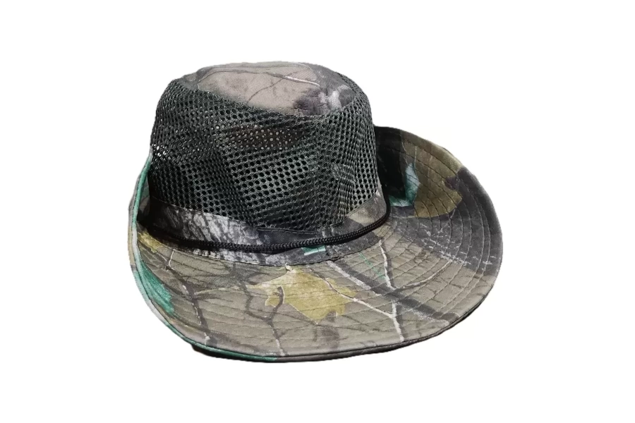 Karışık Doğa Haki Desenli Fileli Bağcıklı Safari Şapka