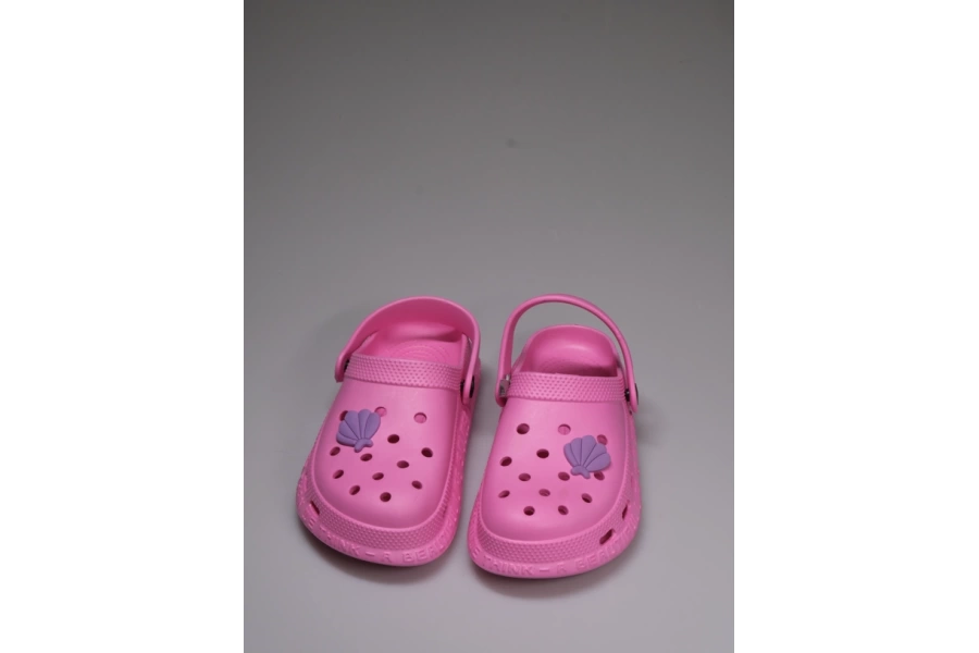 Pembe Kız Çocuk ve Bebek Bantlı Tokalı Rahat Taban Yazılı Sandalet