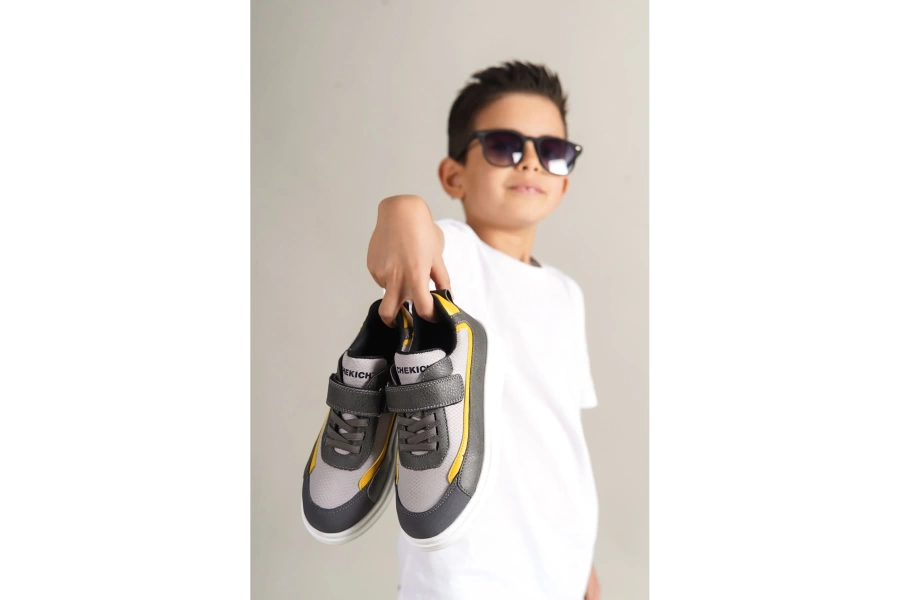 Shoecide 1015 Star-x Çocuk Ayakkabı Gri Beyaz Sarı