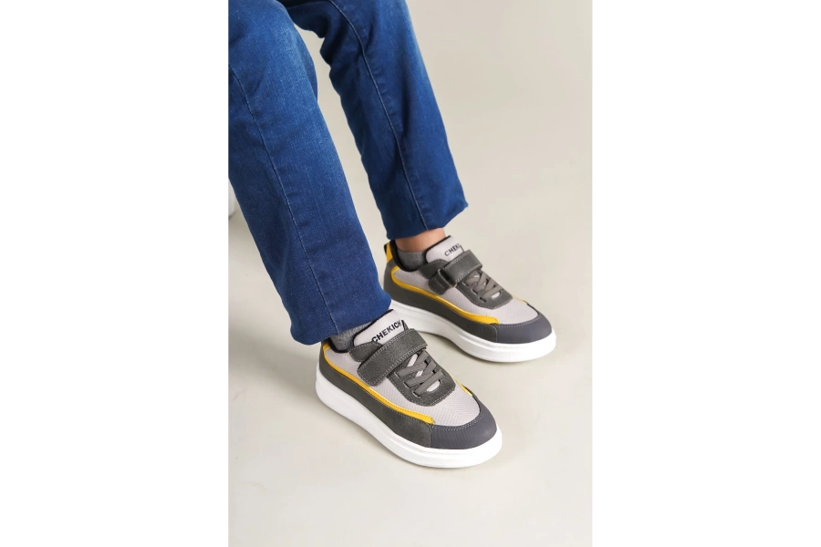 Shoecide 1015 Star-x Çocuk Ayakkabı Gri Beyaz Sarı
