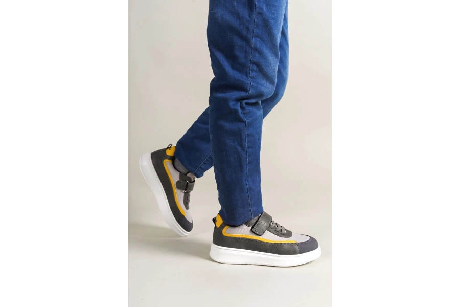Shoecide 1015 Star-x Çocuk Ayakkabı Gri Beyaz Sarı