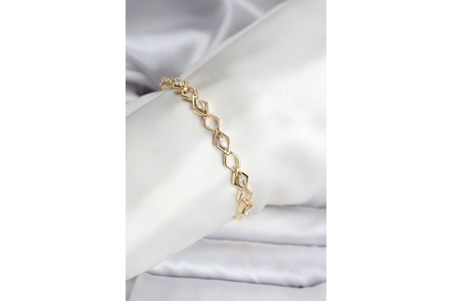 Shoecide 14k Gold Renk Kaplama Baklava Dilim Model Kadın Bileklik