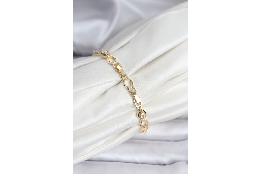 Shoecide 14k Gold Renk Kaplama Baklava Dilim Model Kadın Bileklik