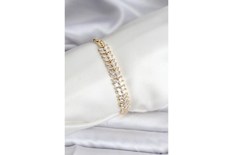 Shoecide 14k Gold Renk Kaplama Başak Model Zirkon Taşlı Cm Kadın Bileklik