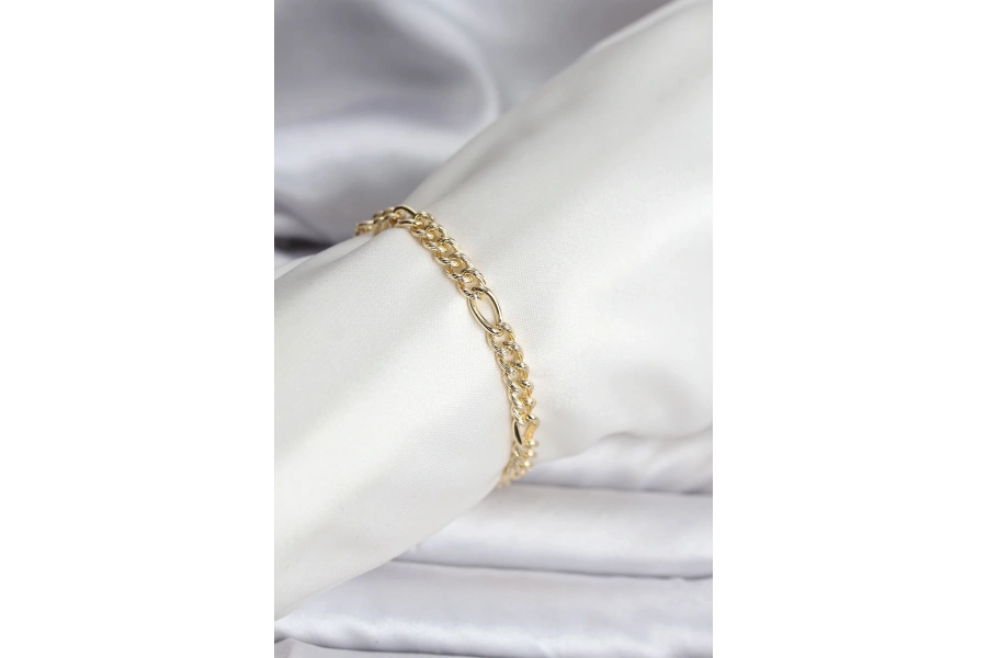 Shoecide 14k Gold Renk Kaplama Lazerli Zincir Model Cm Kadın Bileklik