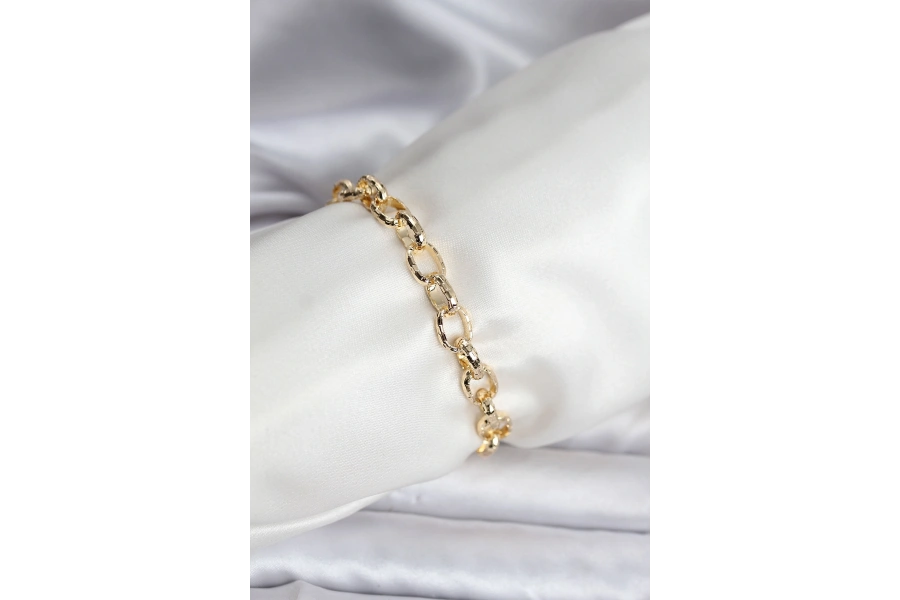 Shoecide 14k Gold Renk Kaplama Lazerli Zincir Model Cm Kadın Bileklik