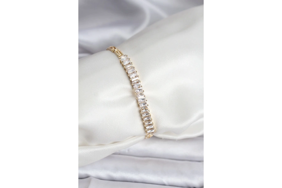 Shoecide 14k Gold Renk Kaplama Zirkon Taşlı Baget Model Cm Kadın Bileklik