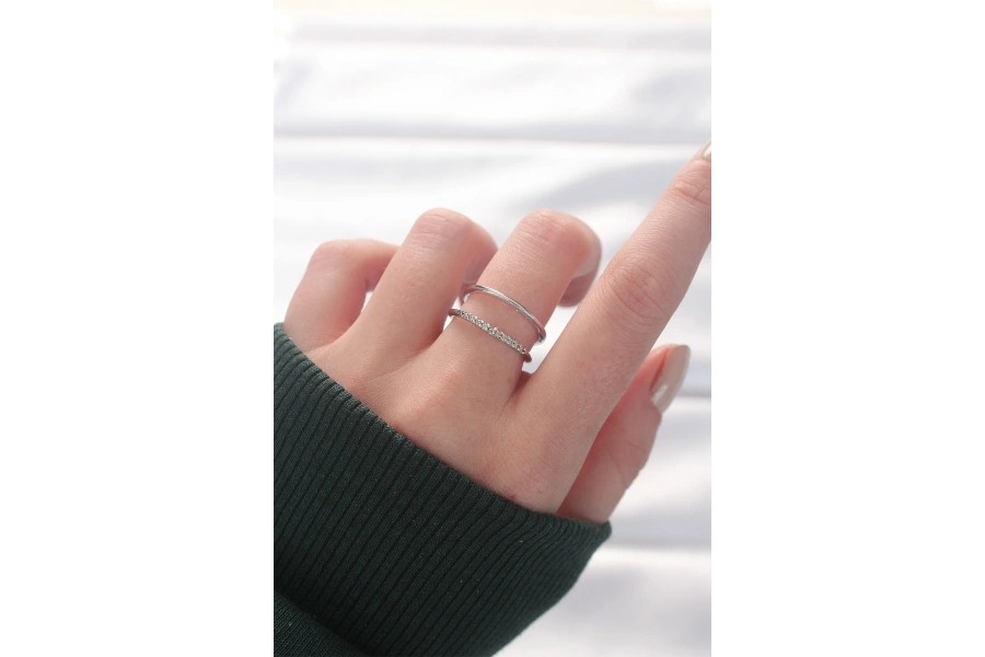 Shoecide 2li Görünümlü Su Yolu Tasarımlı Silver Renk Ayarlanabilir Yüzük