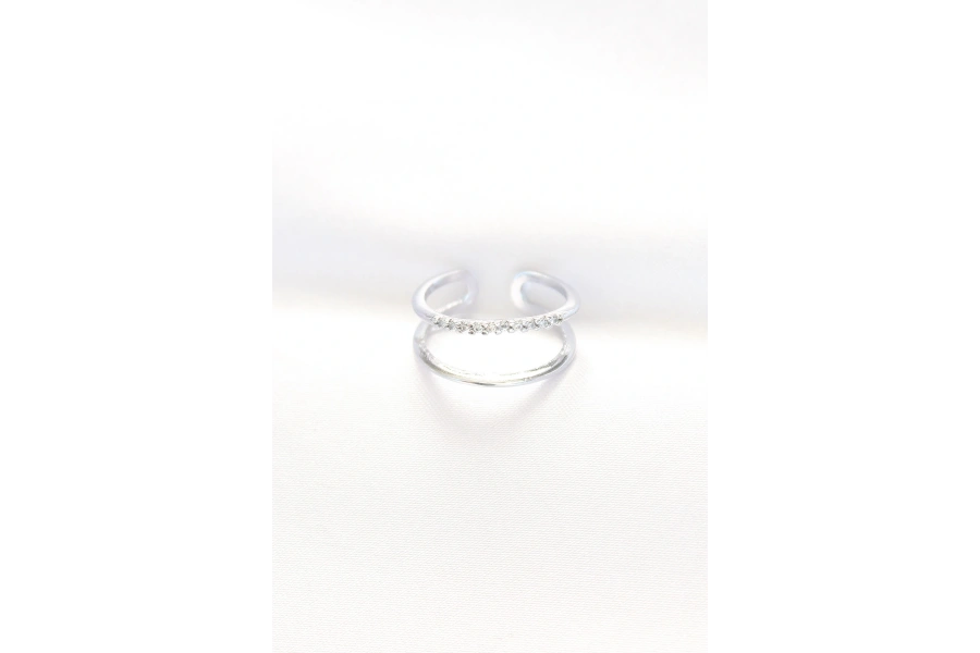 Shoecide 2li Görünümlü Su Yolu Tasarımlı Silver Renk Ayarlanabilir Yüzük