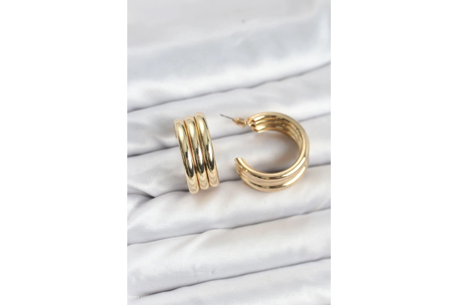 Shoecide 3lü Görünüm 316l Çelik Gold Renk Kadın Küpe