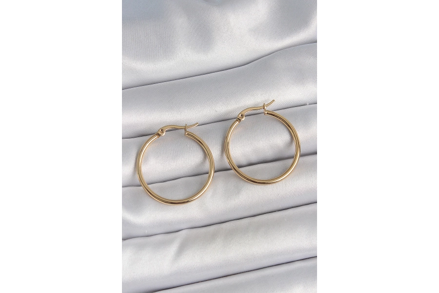 Shoecide 316 Çelik Gold Renk 27 Mm Halka Model Kadın Küpe