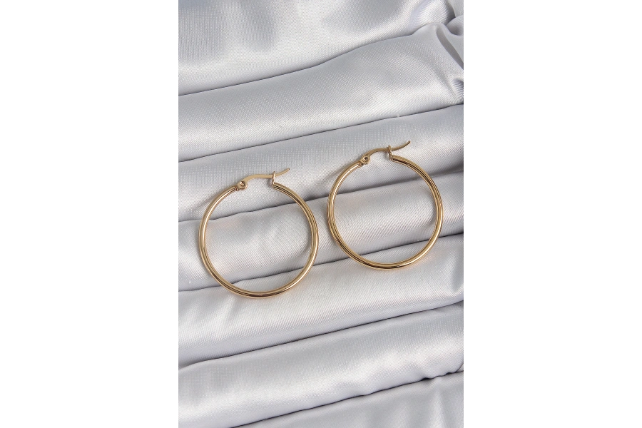 Shoecide 316 Çelik Gold Renk 33 Mm Kadın Halka Model Kadın Küpe