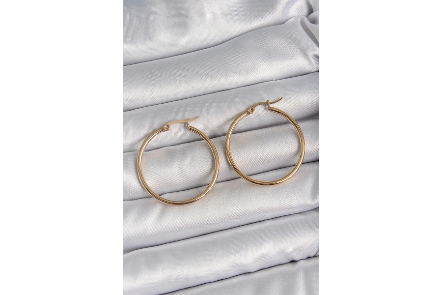 Shoecide 316 Çelik Gold Renk 33 Mm Kadın Halka Model Kadın Küpe