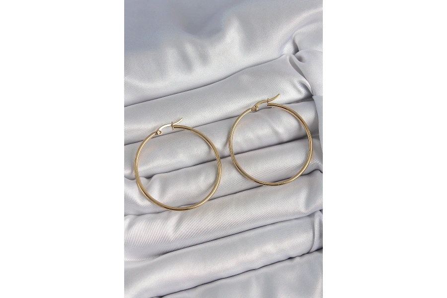 Shoecide 316 Çelik Gold Renk 43 Mm Halka Model Kadın Küpe