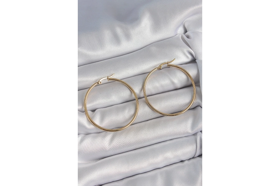 Shoecide 316 Çelik Gold Renk 43 Mm Halka Model Kadın Küpe