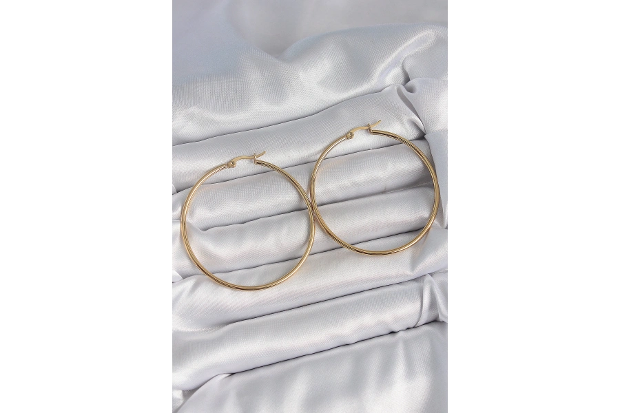 Shoecide 316 Çelik Gold Renk 53 Mm Halka Model Kadın Küpe