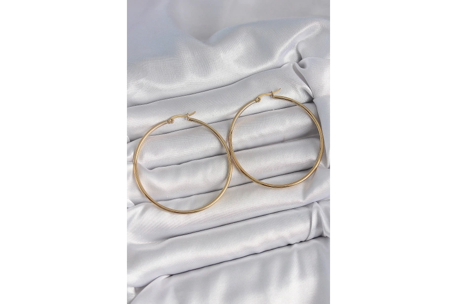 Shoecide 316 Çelik Gold Renk 53 Mm Halka Model Kadın Küpe