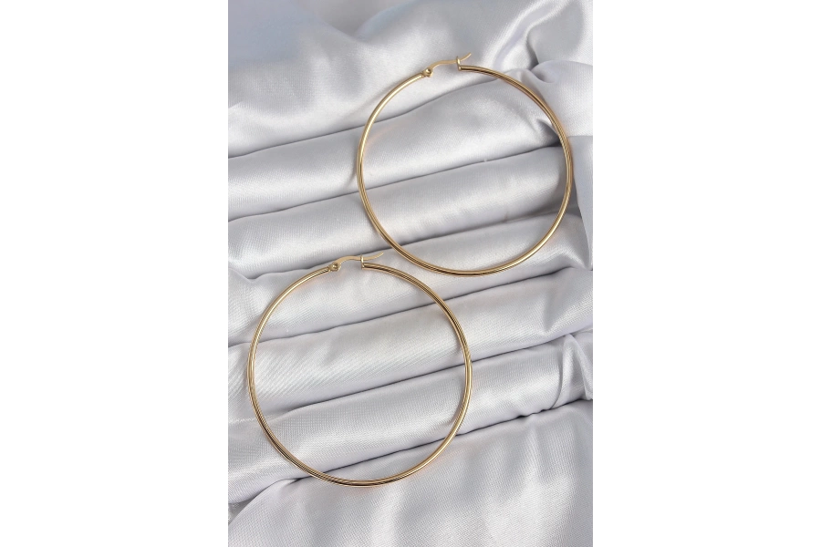 Shoecide 316 Çelik Gold Renk 63 Mm Halka Model Kadın Küpe
